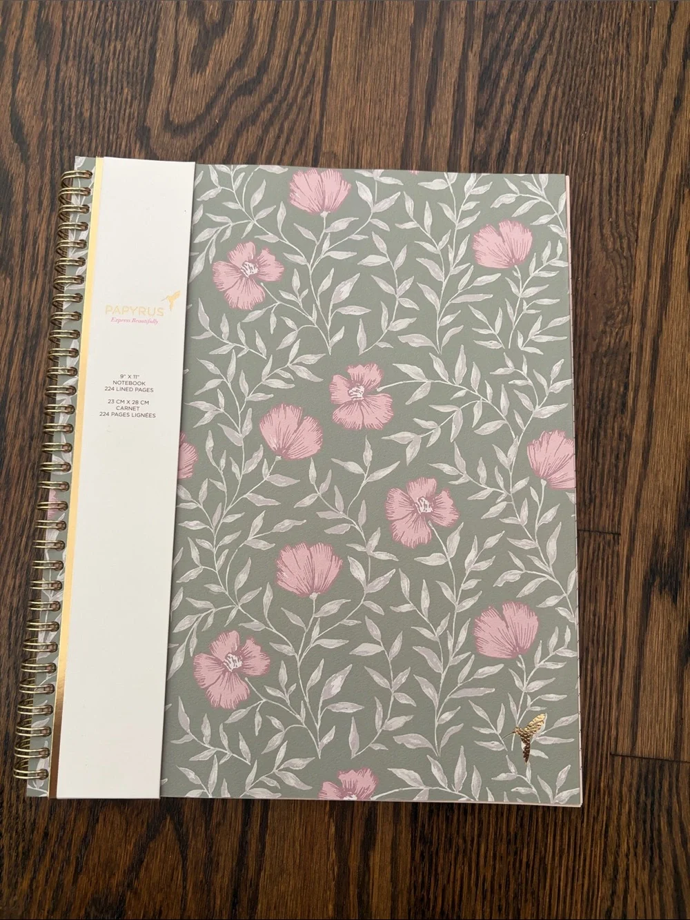 NEW Papyrus Pink Floral Notebook on Sage with Gold Coil